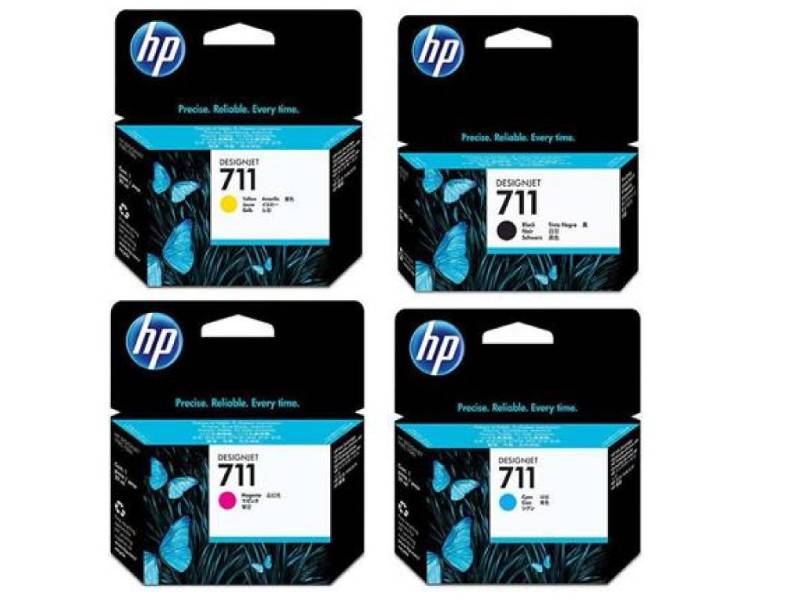 Original HP 711 Standard Yield Tri-colour Ink Cartridge, 4 Pack-0
